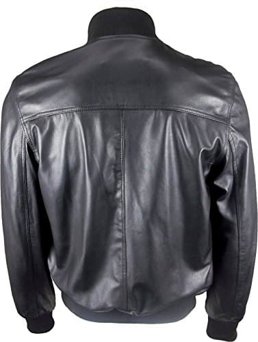 Mens Classic Bomber Black Real Leather Jacket #B0