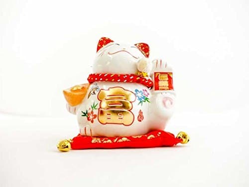 9cm Small Ceramic Maneki Neko Fortune Cat (Gold Ingot)