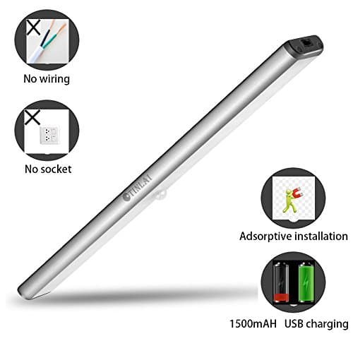 18 Led Motion Sensor Lights, 300mm 1500mA Wireless Rechargeable LED lights Bar USB charging Led Wardrobe Lights Stick-On Anywhere For Closet Cabinet Wardrobe Otinlai Silver
