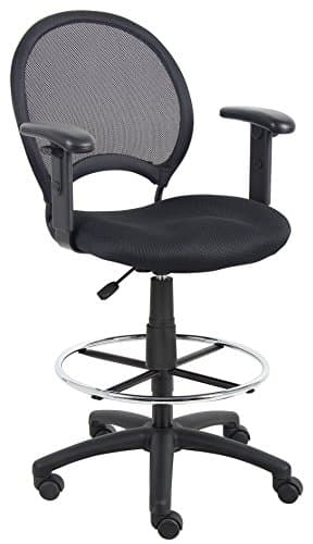 Boss Office Products B16216 Mesh Drafting Stool with Adjustable Arms in Black