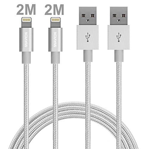 iPhone Charger, IWAVION 2Pack 6FT/2M Lightning Cable Long Nylon Braided 8Pin USB Data Sync Cord for Apple iPhone 7/7Plus/6/6s/5/5S/5C/SE/Plus,iPad 4,iPad Air 1/2/Pro/Min, iPod Nano/Touch (Silver)