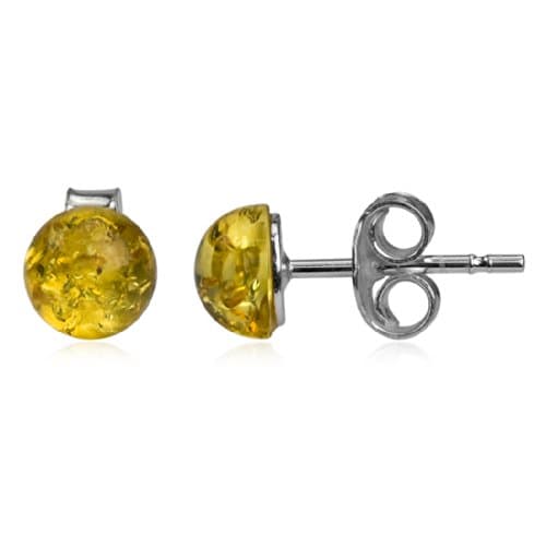 Lemon Amber Sterling Silver Classic Half Ball Stud Earrings
