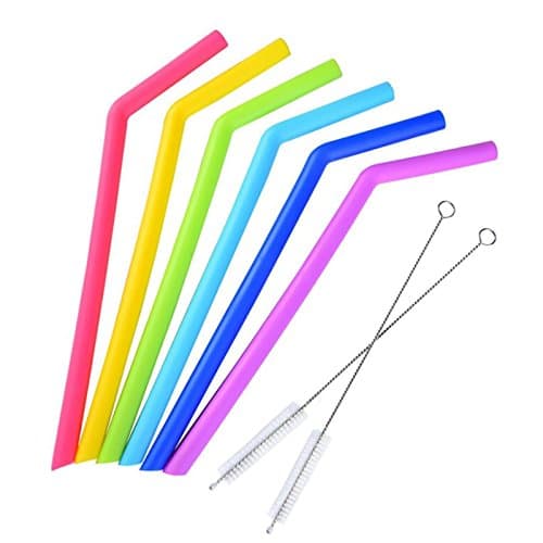Tmade Silicone Straws Reusable Multicolor Drinking Straws with 2 Cleaning Brushes for 30 oz Yeti/Rtic Tumbler,Extra Long,Soft＆Flexible for Smoothies,Hot＆Cold Drinks,Safe for Kids