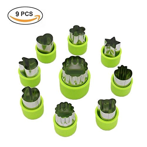 Vegetable cutter shapes Set,mini pie,fruit and Cookie Stamps Mold,cookie cutter Decorative Food,for kids baking and food supplement tools accessories crafts for Christmas,green,9 Pcs