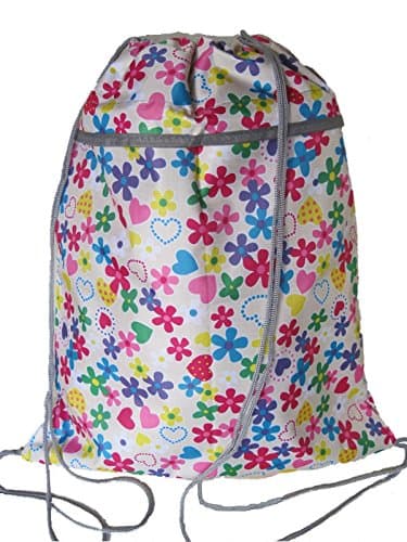 Pretty Drawstring Shoe Bag (Multicolour Hearts on a White Background)