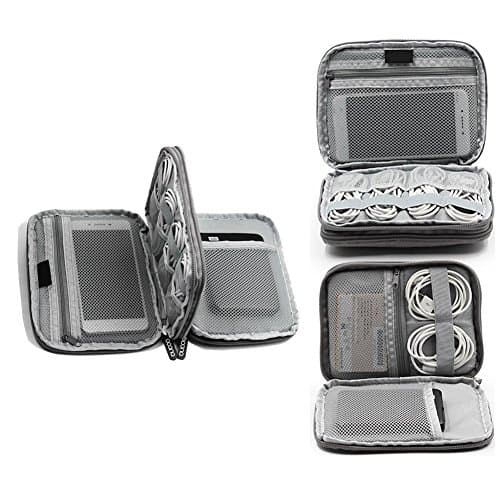 Cable Bag Case Travel Electronic Accessories Organiser Bag Double Layer Universal Travel Cable Case Portable Gadget Cablebags Storage for usb Hard Drive Phone Charge Memory Card Power Bank (gray)