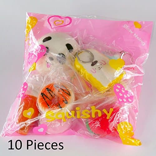 Pack of 10 Soft Squishy Cute Panda Bread Cake Charm Gift Cell Phone Straps Keyring