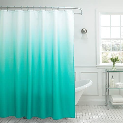 Creative Home IdeasTextured Fabric Shower Curtain Set, Includes 12 Easy Glide Metal Rings, Modern Bathroom Décor, Machine Washable, Measures 70" x 72", Turquoise Ombre