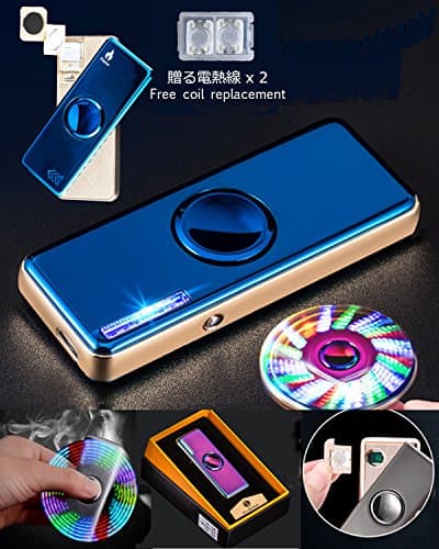 LED Rotable Electronic Lighter - Flameless Lighter Rechargeable Windproof Best for Lighting Cigarettes, Candles & More Includes USB Cable & Luxury Gift Box (#3-BLUE)
