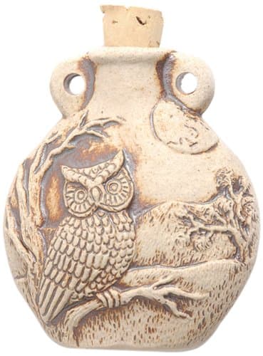 Peruvian Hand Crafted Ceramic High Fire Owl Bottle Pendant, 49mm
