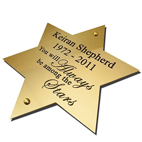 4" star shape solid brass engraved nameplate. Personalised engraved memorial plaque