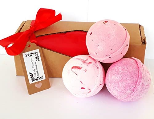 Bath Bomb gift box set - 3 x large 180g mixed bathbombs with ribbon & Gift tag (RED Mixed)
