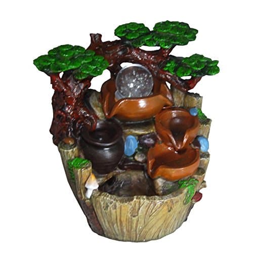 Cascading Indoor Water Table Top Feature with Spinning Ball &amp; LED Lighting