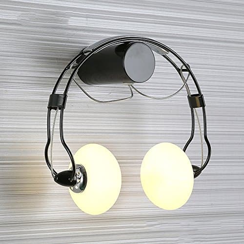 High Brightness Creative Headset Wall Lamp Modern Simple Bedside Living Room Bedroom Glass LED Children's Room Wall Light ( Color : Black )