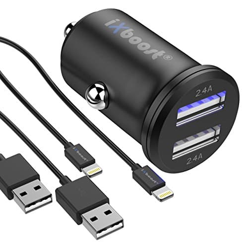 Ixboost IX 1S Speed Charge 4.8 A Dual Mini Handy Car Charger Car Cigarette Lighter Adapter with Lightning Cable for iPhone 7 in a set