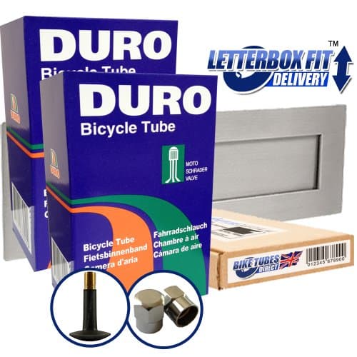 2 x DURO Branded Cycle Inner Tubes - 26" x 1.75 to 2.125 - For Mountain Bikes - (Schrader Valve) + Adonised Metal Valve Cap Upgrades (3x Higher Air Sealing)