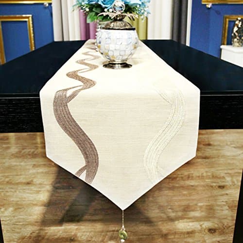 JINGJIE dining table Decoration Simple Table runner,Modern chinese style Fluid systems Table runner Embroidered Hotels dining table Decoration Fabric Table runner-A 34x260cm(13x102inch)