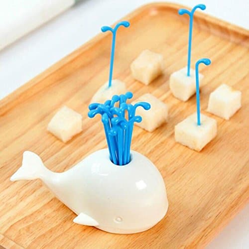 BONYTAIN Fruit Fork Suit Novelty egetable White Whale Design Jar Spray Fruit Pick Kitchen Tool Pick Jar