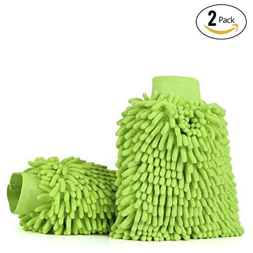 Car Wash Mitts (2-pack), iTavah Premium Microfiber Chenille Super Absorbent Wash and Wax Glove (Green) …