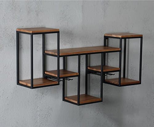 Industrial wind wall hanging shelf Wine cabinets Solid wood bar wine racks, wall-mounted wooden decorative lockers, display racks hanging custom wine racks ornaments stemware decorations Wall shelves ( Color : #2 )