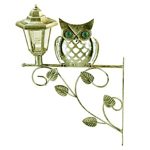 Traditional Owl Lantern Wall Bracket Solar Powered Light Hanging Garden Outdoor.