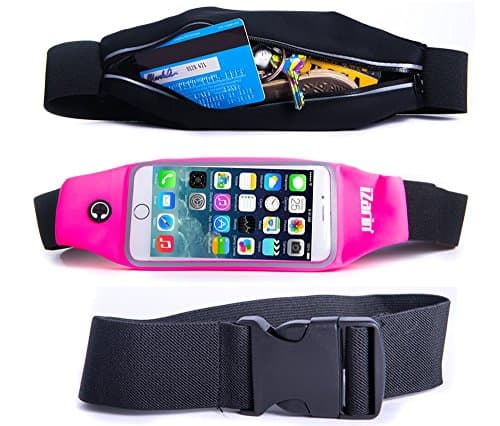 Running Belt for iPhone 7 / 7s / PLUS / 6 / 6S / iZarin® Fitness Waist Pack for Men and Women / Includes Headphone Cable Slot, Keys, Cards &amp; Accessories Holder