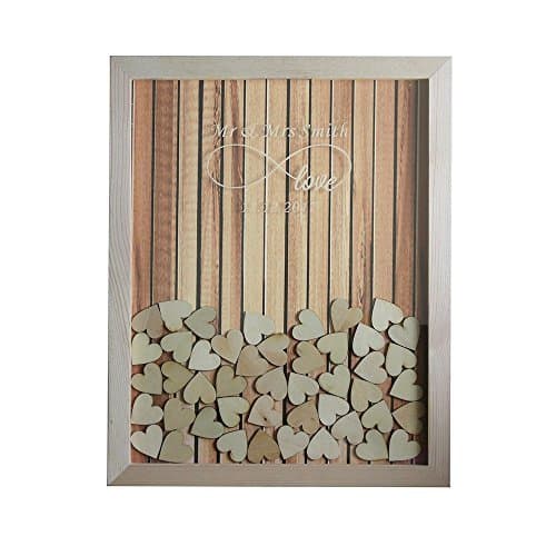 Personalized Rustic Wooden Drop Top Frame Wedding Guest Book Alternative Frame Customized Name 35x30 CM with 120 Pcs Wooden Hearts