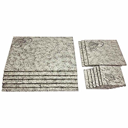 Silver Textured Table Mats Set with flower cut out design with 6 placemats, 6 coasters and 3 trivets, Home Dinning or Kitchen Use - 14" x 10"