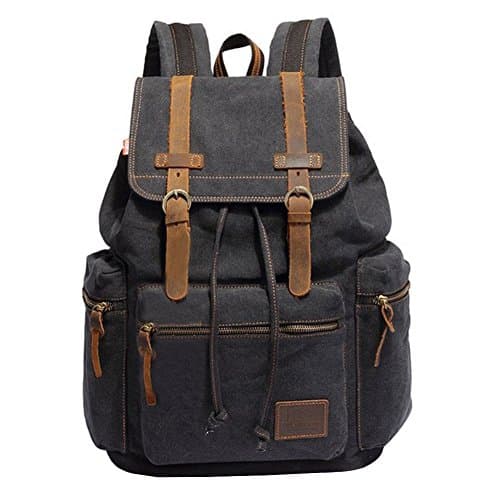 WoLu Vintage Practical Cotton Canvas Laptop Computer Backpack Rucksack Daypack Outdoor Gym Hiking Camping School College Weekend Bag for Men and Women (Black)