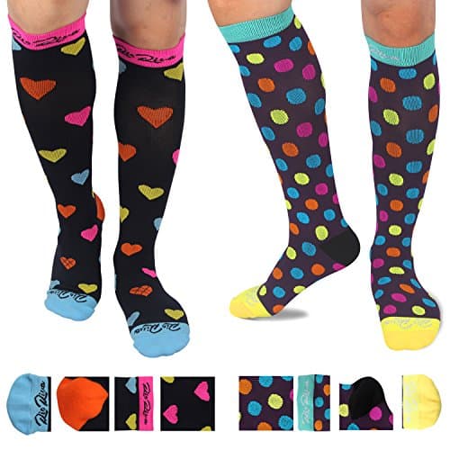 Compression Socks (2 pair) for Women&amp;Men For Flight, Travel, Nurses, Maternity, Pregnancy, Medical Use, Shin Splints, Running&amp;Sports. Boost Performance, Stamina, Circulation&amp;Recovery.