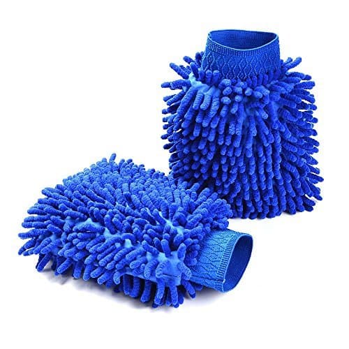Click2u Premium Microfiber Car Wash Mitt (2-Pack) Car Cleaning Wash Gloves Mitt with Cleaning Cloth, Windows Polishing, Dusting and Noodle