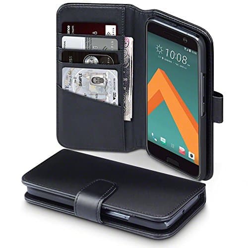HTC 10 Case - Terrapin HTC 10 Leather Case - GENUINE LEATHER - Executive Folio Wallet Cover Flip - Card Slots - Bill Compartment - Black