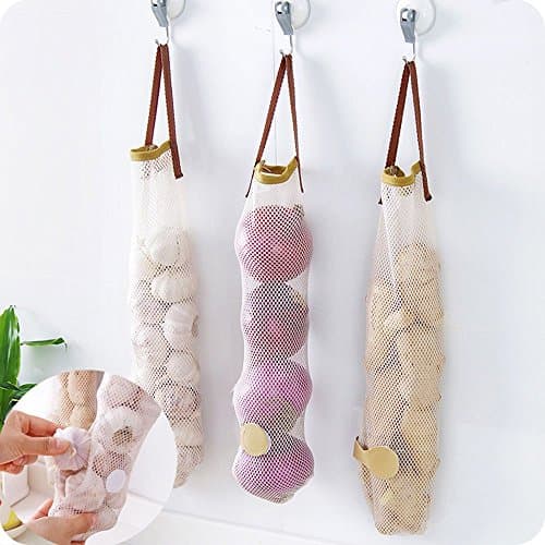 3 Pack reusable fruit and vegetable mesh bags for hanging storage