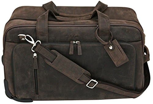 S. BabilaS Babila Top Grain Leather Wheeled Holdall - Push Button Telescopic Handle - Mud
