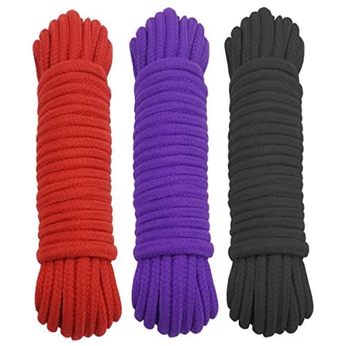 3 Pack 8mm*10M All-Purpose Soft Twisted Cotton Ropes(Black, Red, Purple)