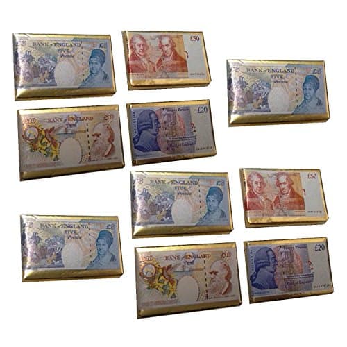 10 x £5 £10 £20 £50 Pound Notes Milk Chocolate Money Gold Foil