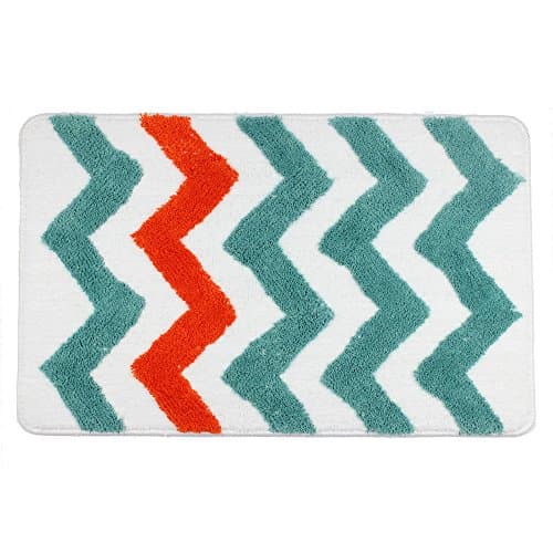 TideTex Simple Chevron V Shaped Printed Area Rug Super Soft Plush Wave Design Batnroom Non-slip Foot Pad Front Door Mat Carpet Water Absorption Durable Rug (45cmx65cm,Orange+Green)