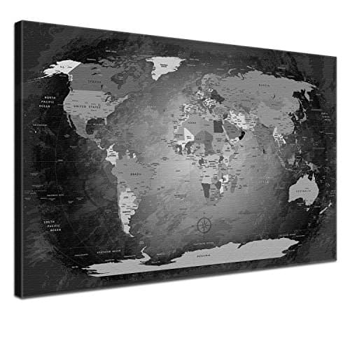 World Map Black and White, 100 x 70 cm, in one part, premium, without cork, english