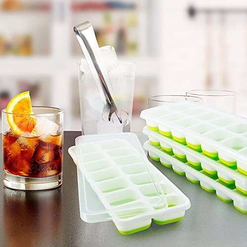Dasuke Silicone Ice Cube Trays, Flexible Ice Cube Molds, FDA Food Grade Ice Tray Molds, Ice Ball Storage Containers, Ice Cube Tray Molds with Non-Spill Lid, Best for Water, Cocktail and Other Drink (Green)