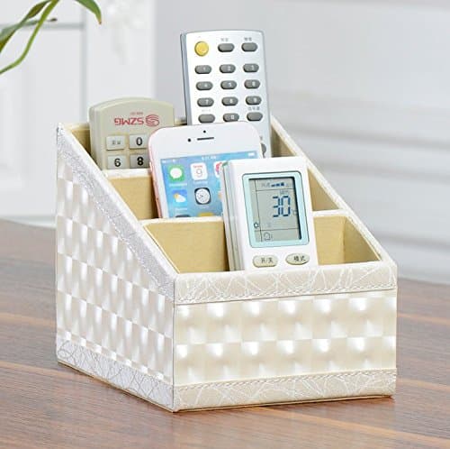 PU Leather Remote control / controller TV Guide / mail / CD organizer / caddy / holder (White Shell)