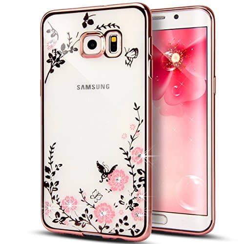 UBMSA-Samsung Galaxy note 4 Case, Luxury Crystal Diamond Mirror Bling Soft TPU Silicone Case Back Cover for Galaxy note 4 cases [Girl case] (Rose Gold-pink flowre, S7)