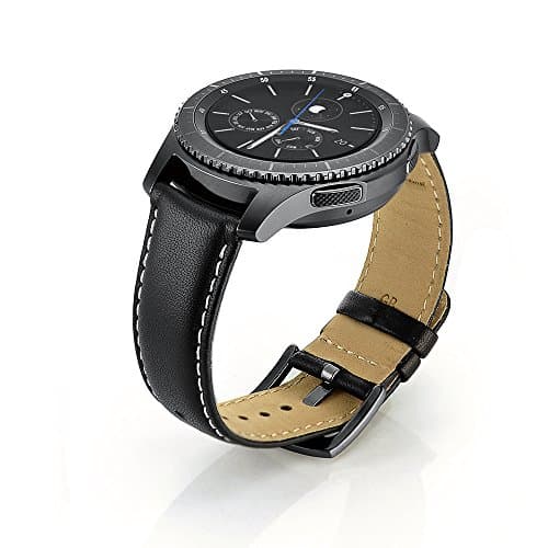 Sundaree Samsung Gear S3 Classic/Frontier Strap, Leather Replacement Straps Bracelet Smartwatch Band for Samsung Gear S3 Classic/Frontier(Black)