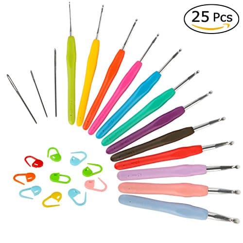 AMILE 25 PCs Crochet Hook Set, Multi Coloured Crochet Needles Weaving Knitting Craft Tool for Crochet Lovers