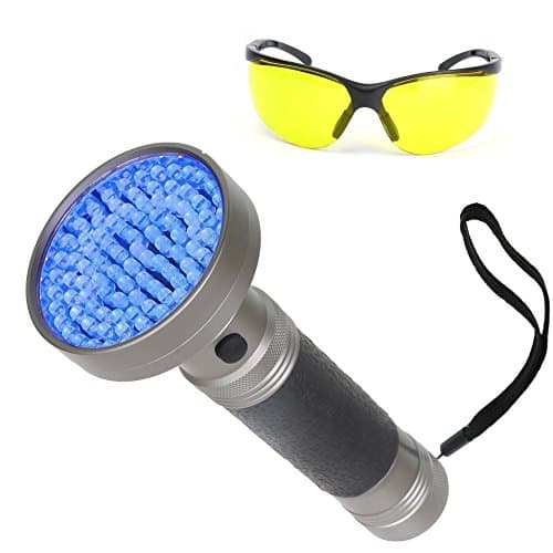 YUYWOO UV Flashlight Black Light,100 LED Handheld Blacklight With UV Sunglasses, For Finding Pet Dog Cat Urine Stain Detector Torch Light, Money Scorpion Detector Finder Stains on Carpet Rugs
