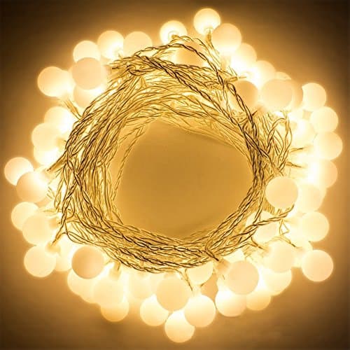 Led Globe String Lights, Bukm 5M Fairy Lights 50 LED Battery Powered Decorative String Lights, 2 Lighting Modes String Light for Home Garden,Indoor Outdoor Use,Christmas,Party and Wedding (Warm White)