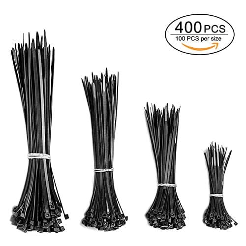Cable Ties, HCLKSTORE 400 Pcs Black Cable Ties Nylon Cable Zip Ties for Home in 4’’ 6’’ 8’’ 10’’ Inches for Office, Garage,Workshop and Outdoor (Each Size 100 Pcs)