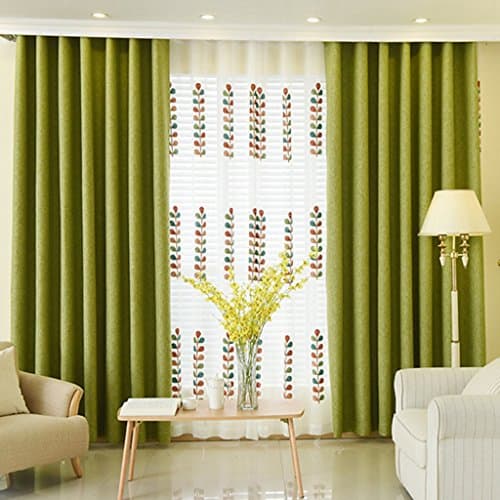 SIMPVALE 1 Piece Thermal Insulation Blackout Thicken Eyelets Solid Window Curtains,Green,100cm Width/210cm Height