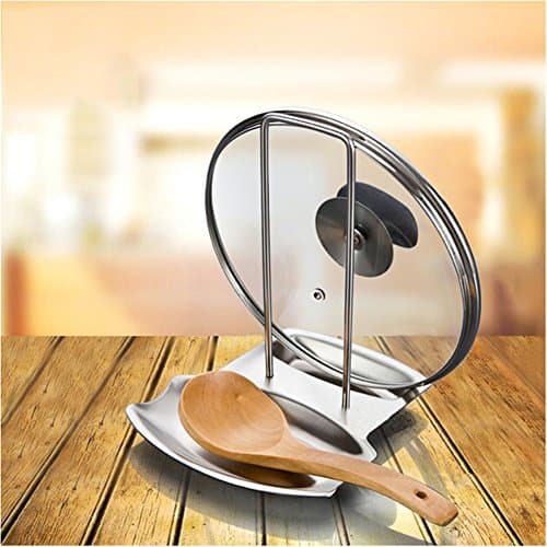 SenLu Multi-purpose Lid &amp; Spoon Rest Pot Cover Stand Holder Rack, Removable Stainless Steel Kitchen Utensils (Silver)