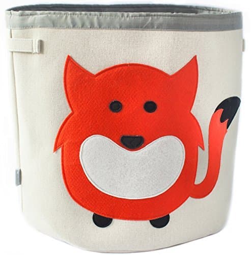 Grey Bee Animal Theme Large Collapsible Canvas Fabric Storage Bin | Play room or Nursery Hamper, toy box | Red Fox