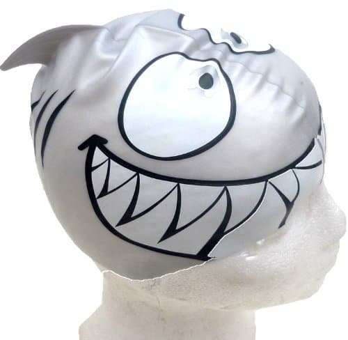 B2A Silver Shark Swim Cap for children